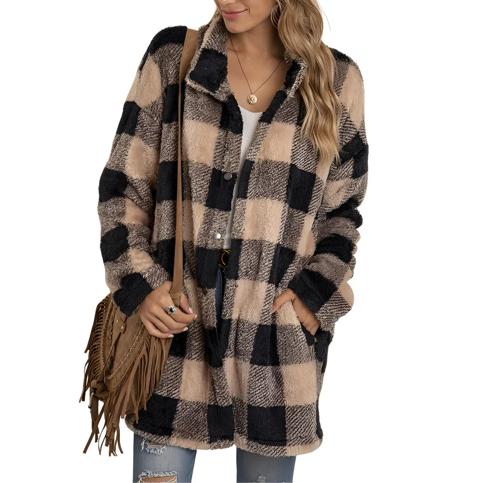 Malvina stylish long check jacket – women