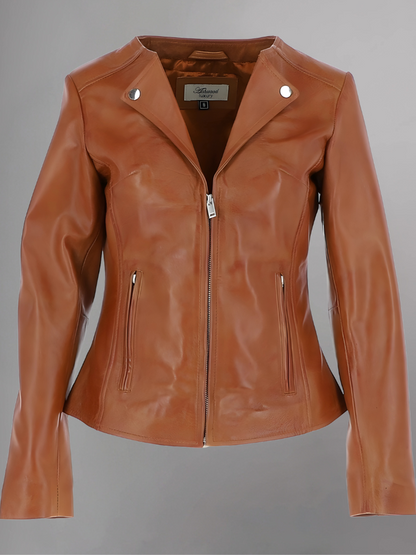 Women’s Distressed Brown Biker Leather Jacket