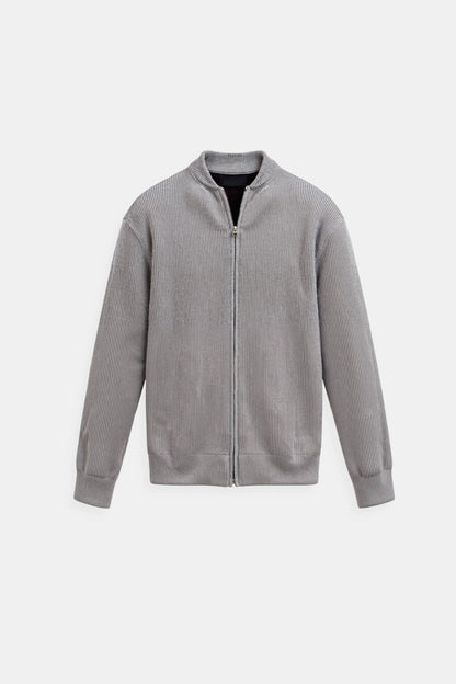 Elegant minimalist zip knit cardigan – men