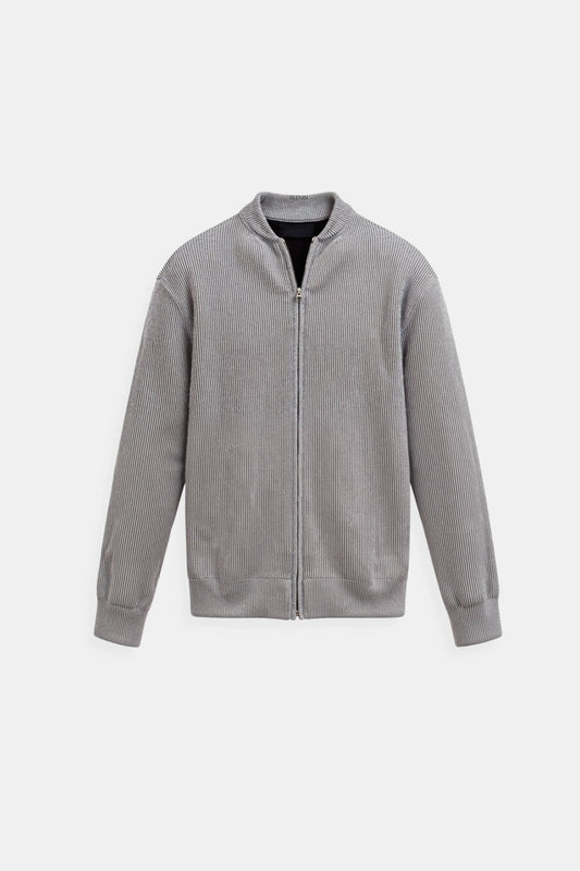 Elegant minimalist zip knit cardigan – men