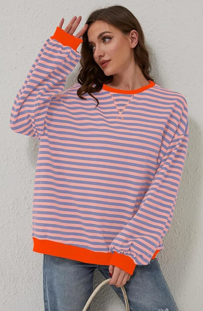 Oversized striped sweatshirt for women