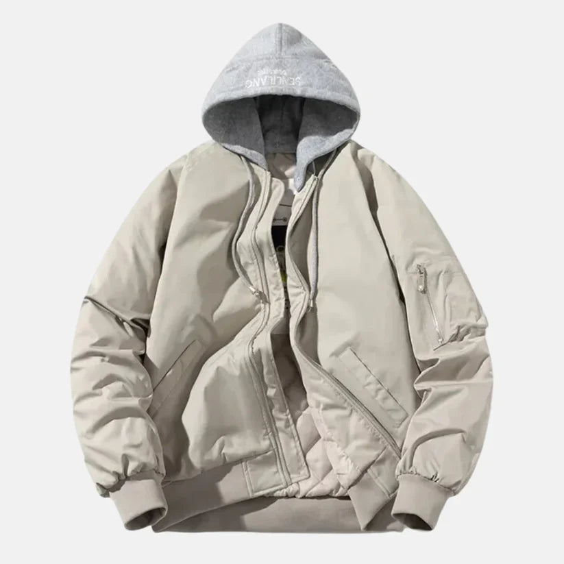 Erik – lined bomber jacket with hood and sleeve pocket