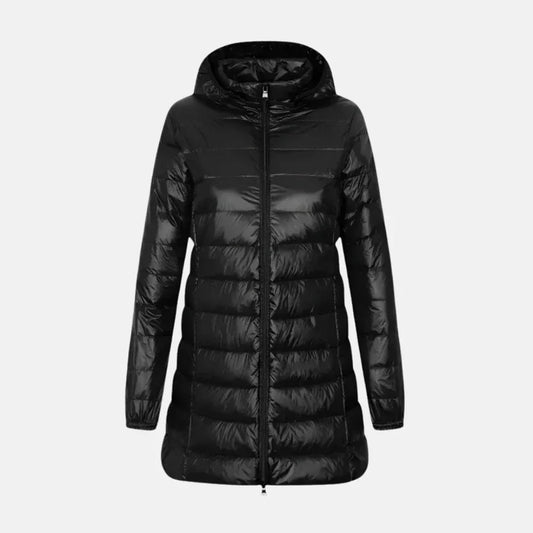 Sofia – fitted quilted down jacket with hood and water-repellent surface