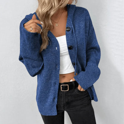 Warm women's knitted cardigan with buttons