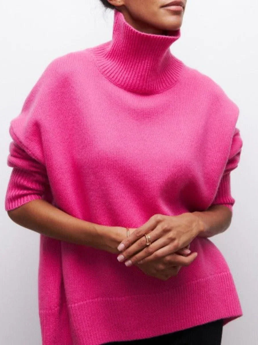 Oversized high-neck knit sweater – women