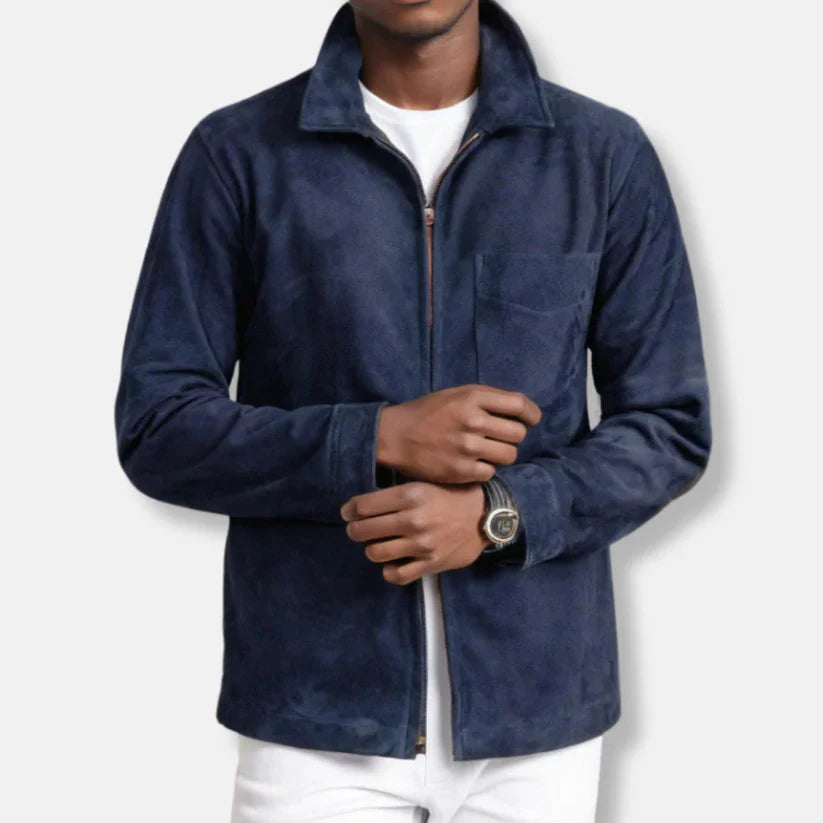 Emil – slim fit suede jacket with stand-up collar and zipper