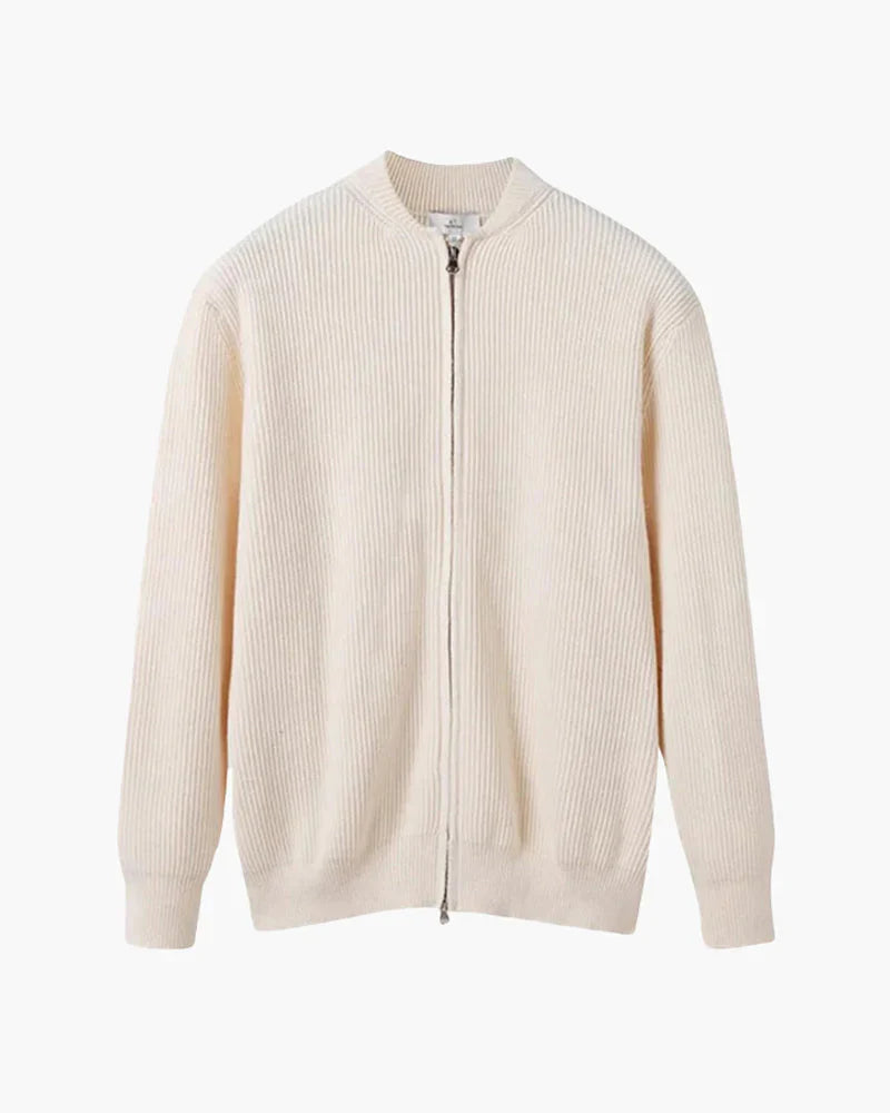 Bennett rib-knit zip cardigan with stand collar – men