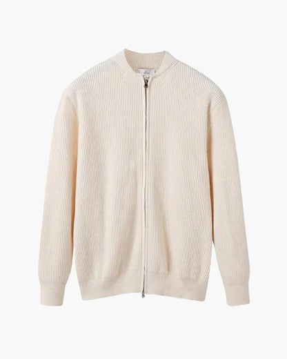 Bennett rib-knit zip cardigan with stand collar – men