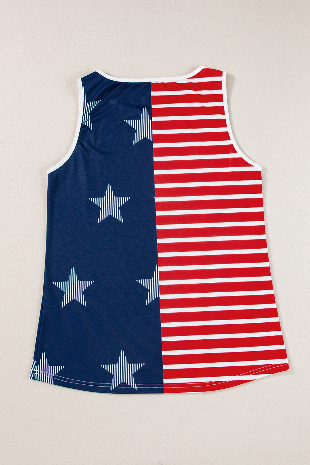 Red USA Flag Print Colorblock Round Neck Tank Top