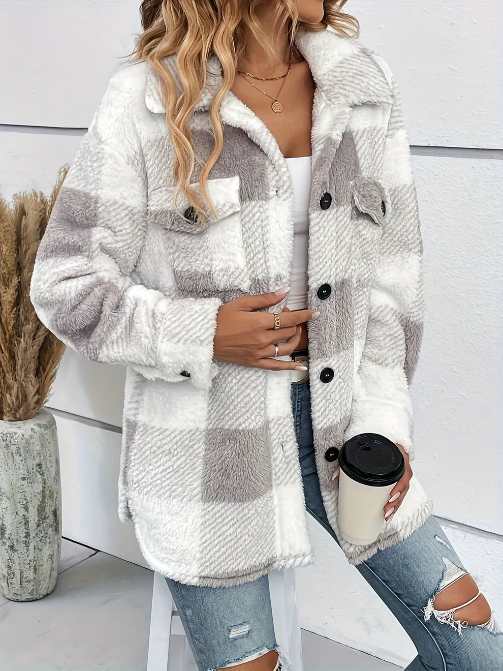 Alice fluffy check jacket – women