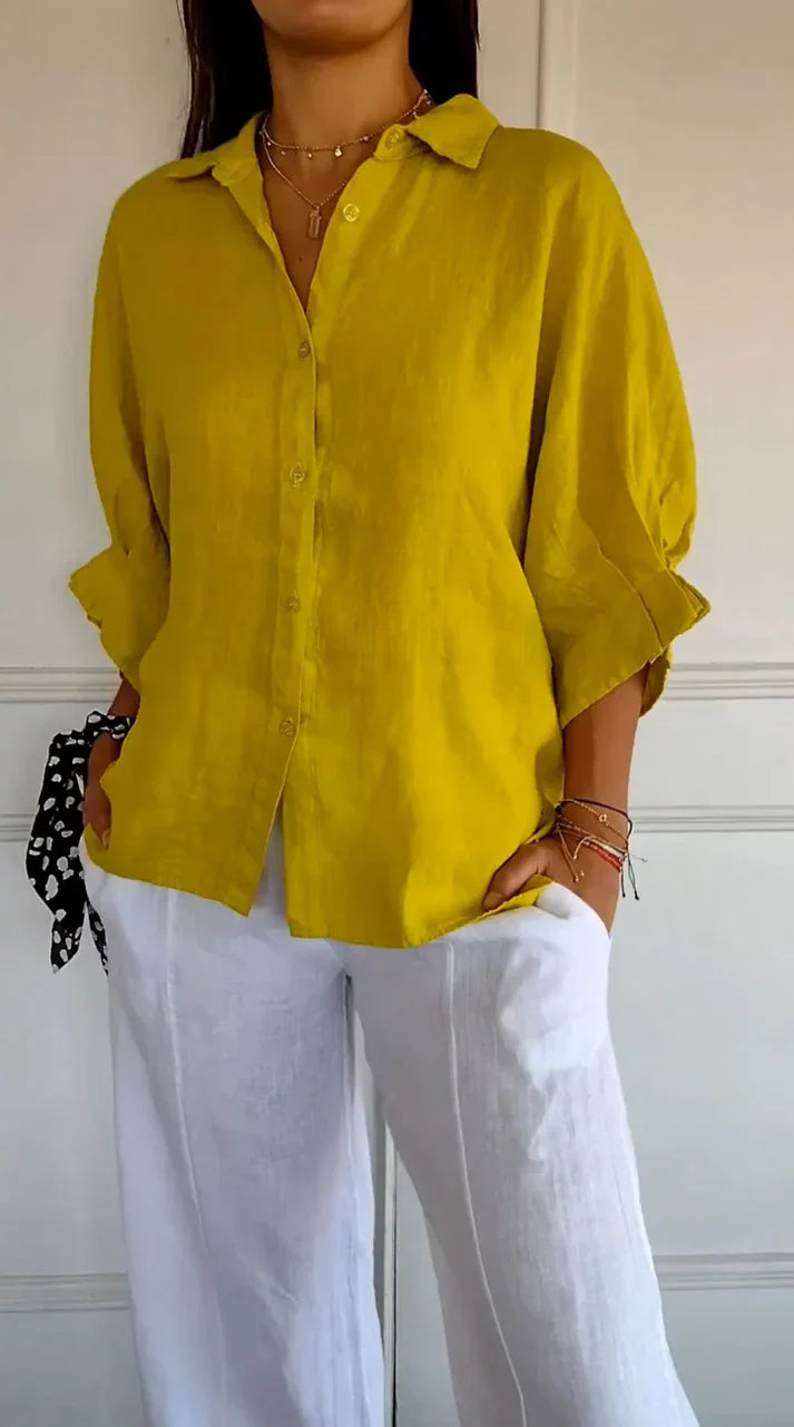 Cotton and linen shirt, tied at the back