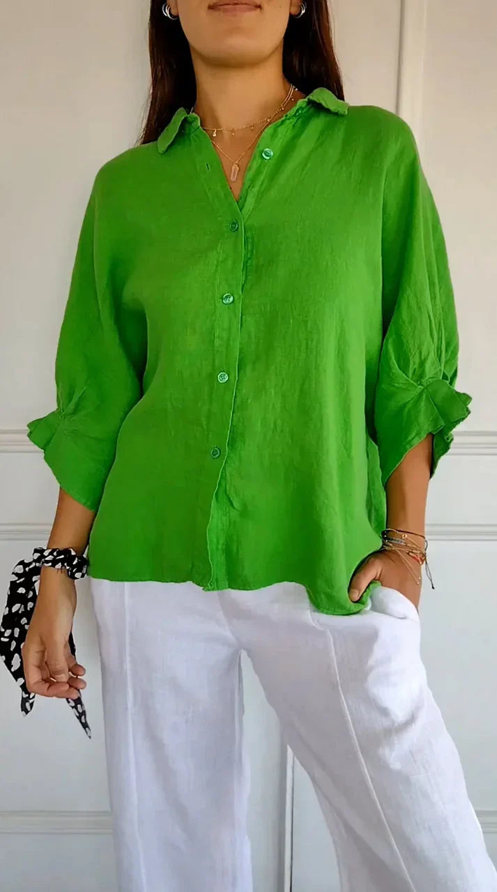 Cotton and linen shirt, tied at the back