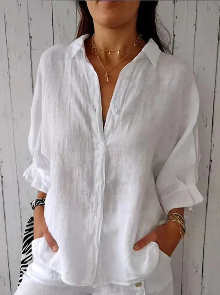 Cotton and linen shirt, tied at the back