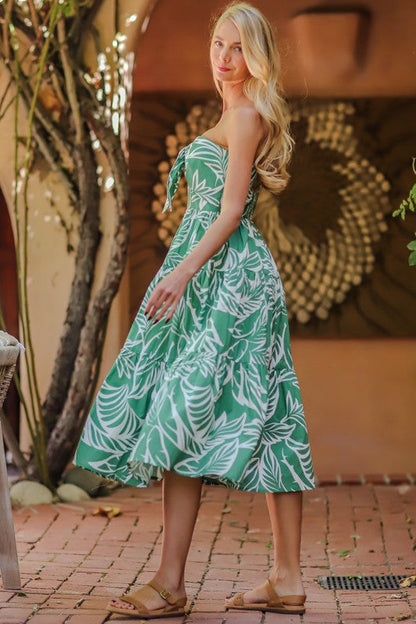 Paloma Sleeveless Tropical Print Midi Dress Green