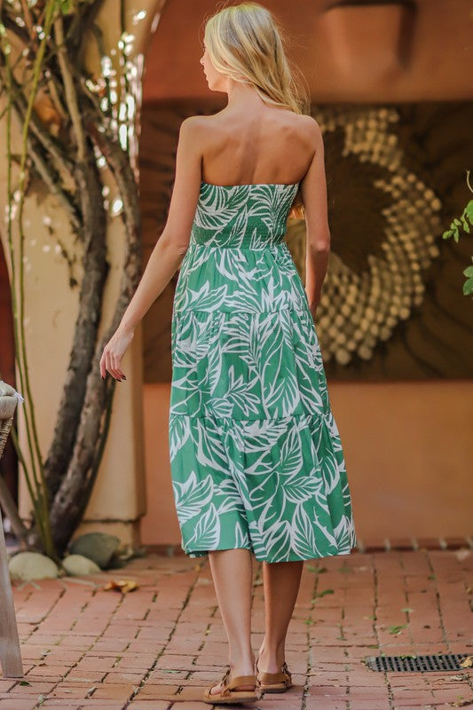 Paloma Sleeveless Tropical Print Midi Dress Green