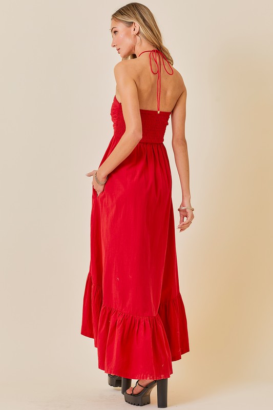 Nichole Sleeveless Halter Midi Dress Red