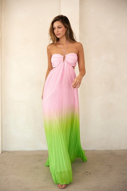 Harriet Sleeveless Cutout Halter Maxi Dress Pink