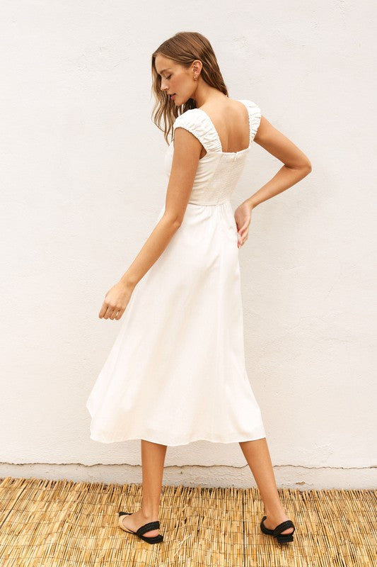 Waitlist 7/3 ♥ Alexandra Cap Sleeve Linen Midi Dress White