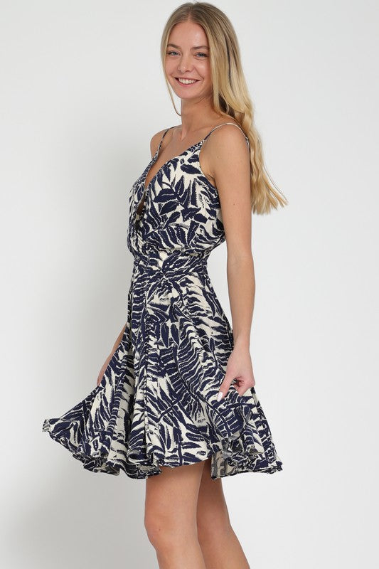 Christina Sleeveless Printed Mini Dress Navy