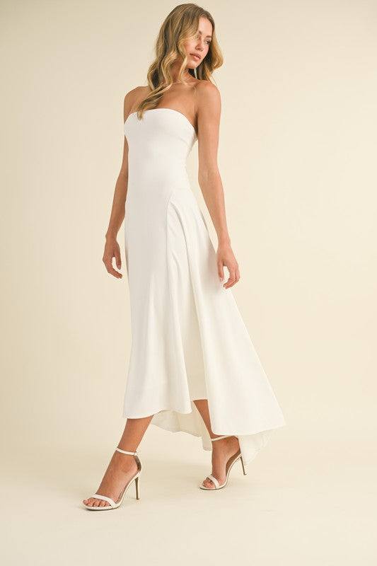 Waitlist 7/3 ♥ Sutton Sleeveless Stretch Linen High Low Maxi Dress White