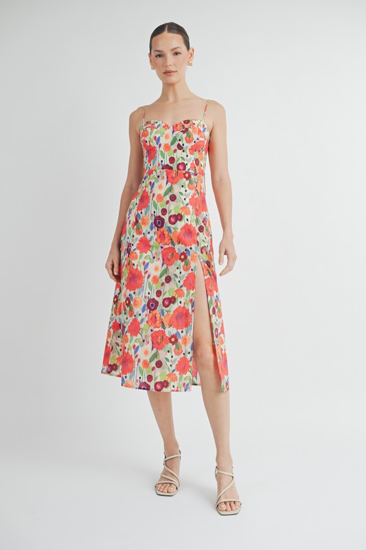 Waitlist 6/30 ♥ Shayla Sleeveless Shoulder Tie Floral Print Midi Dress Red