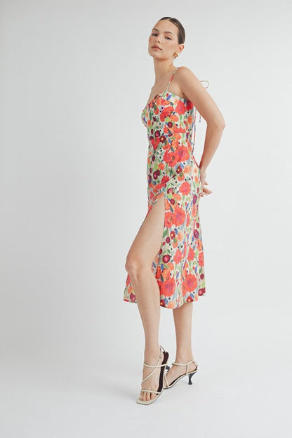 Waitlist 6/30 ♥ Shayla Sleeveless Shoulder Tie Floral Print Midi Dress Red