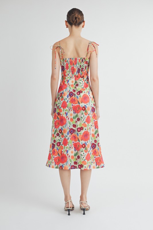 Waitlist 6/30 ♥ Shayla Sleeveless Shoulder Tie Floral Print Midi Dress Red