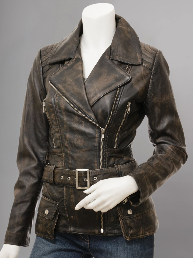 Women's Vintage Real Leather Jacket for Biker Style