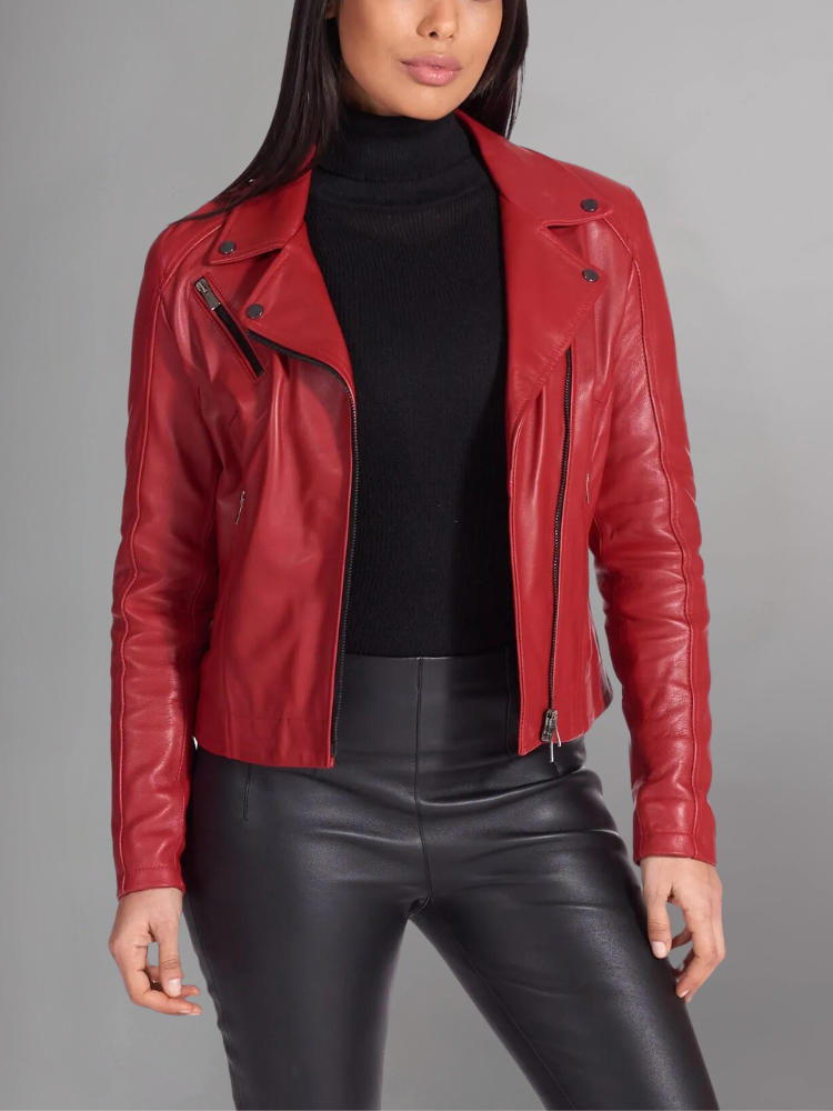 Women's Genuine Lambskin Leather Motorcycle Jacket