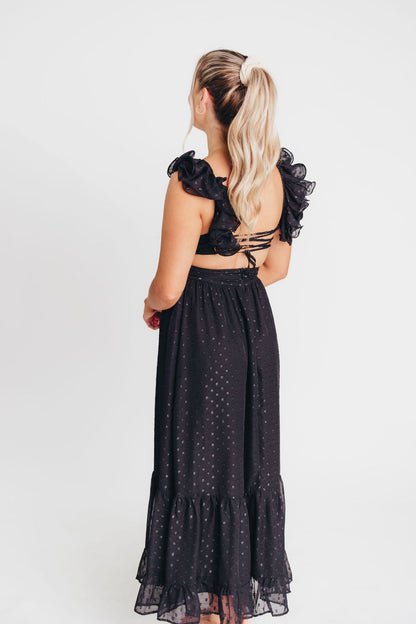 Ingrid Embroidered Maxi Dress in Black Dots