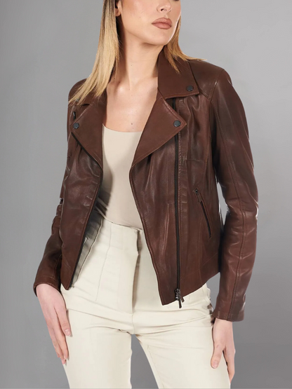 Women's Genuine Lambskin Leather Motorcycle Jacket