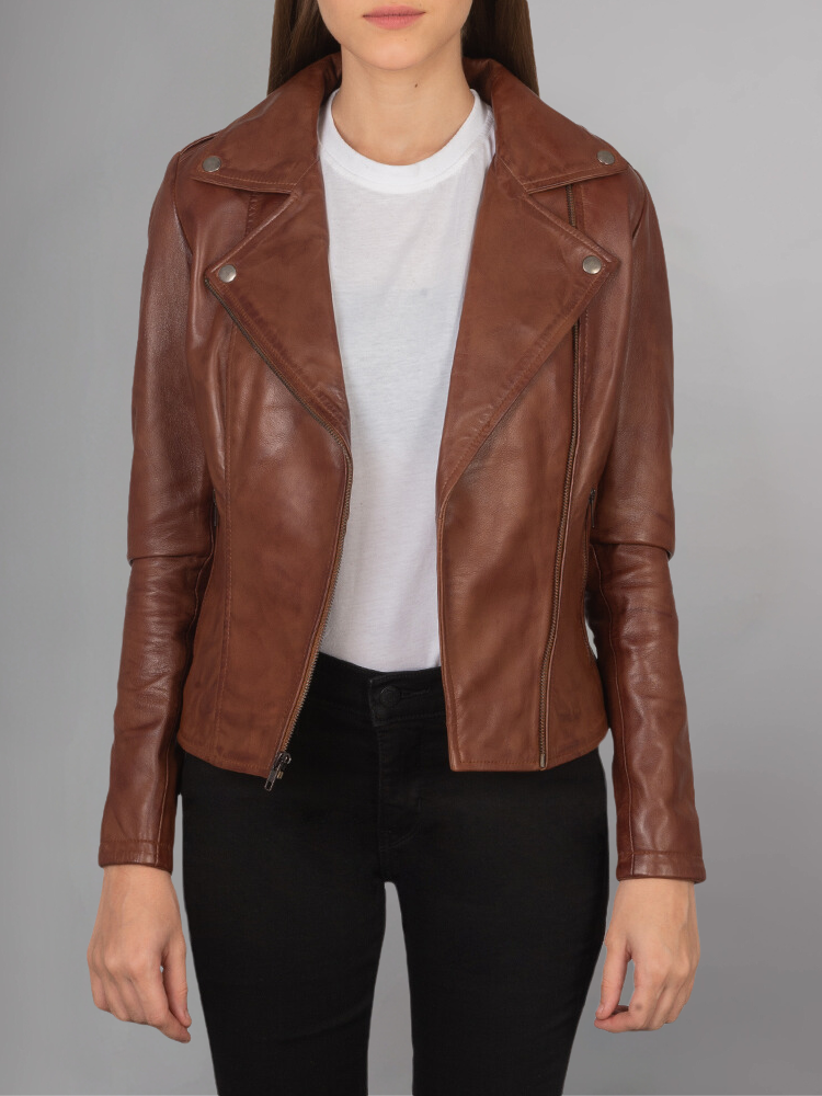 Women Lambskin Real Motorcycle Red Leather Jacket