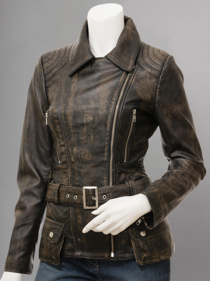 Women's Vintage Real Leather Jacket for Biker Style