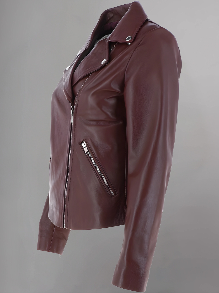 Women's Casual Stylish Biker Light Brown Leather Jacket