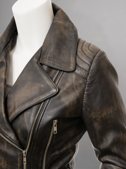 Women's Vintage Real Leather Jacket for Biker Style