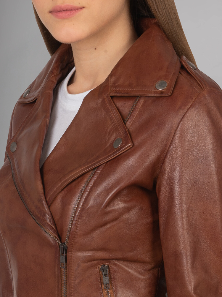 Women Lambskin Real Motorcycle Red Leather Jacket