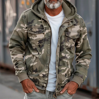 Emiliano men's cargo jacket with hood in camouflage style