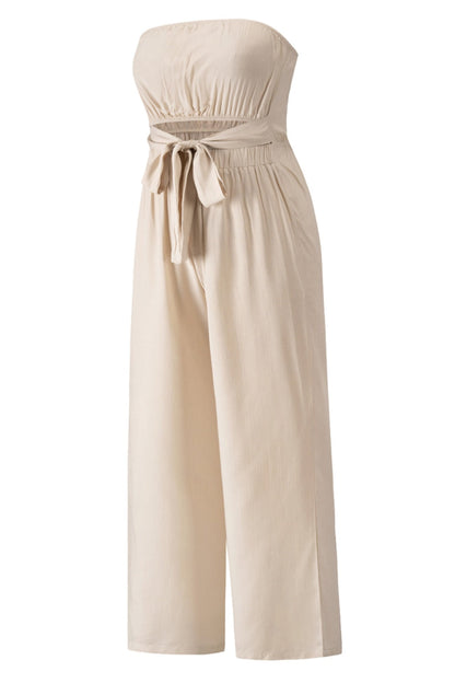 Tied Cutout Tube Wide Leg Jumpsuit