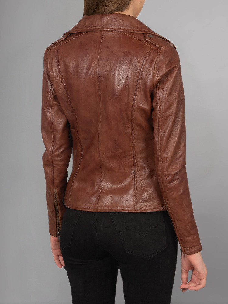 Women Lambskin Real Motorcycle Red Leather Jacket