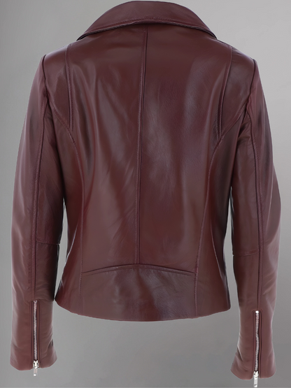 Women's Casual Stylish Biker Light Brown Leather Jacket