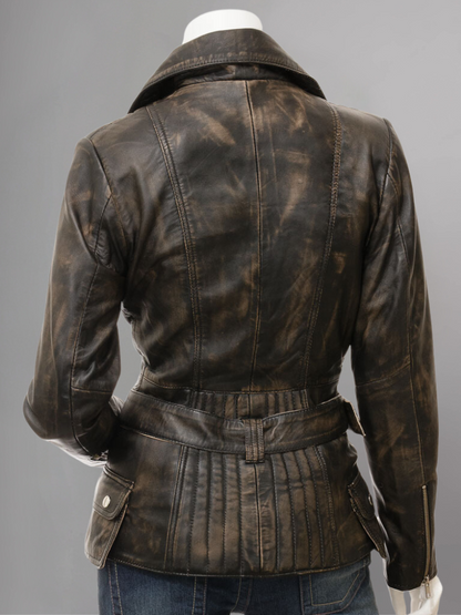 Women's Vintage Real Leather Jacket for Biker Style