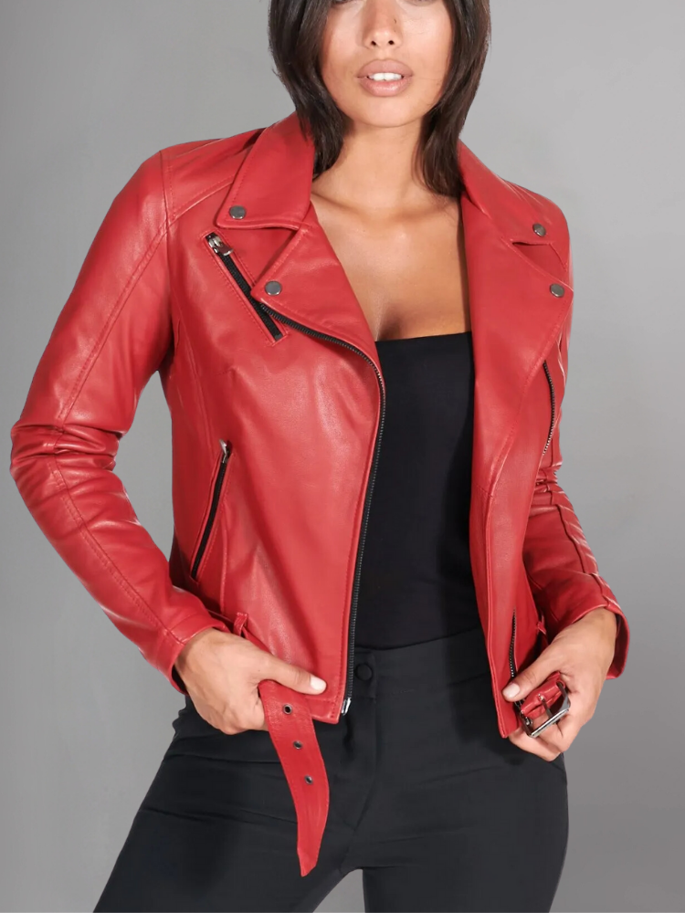 Women Green Cafe Racer Style Biker Genuine Leather Jacket