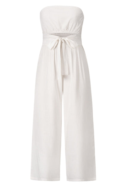 Tied Cutout Tube Wide Leg Jumpsuit