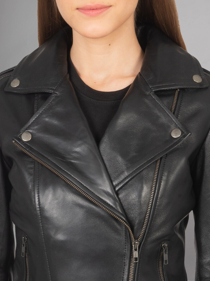 Women Lambskin Real Motorcycle Red Leather Jacket