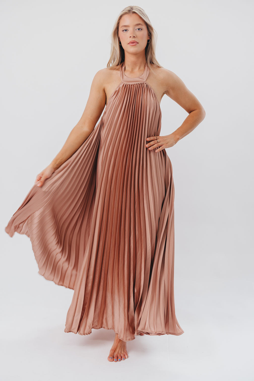 Maren Pleated Halter Maxi Dress in Mauve - Bump Friendly (S-XL)