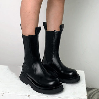 Women's leather chelsea boots with chunky sole