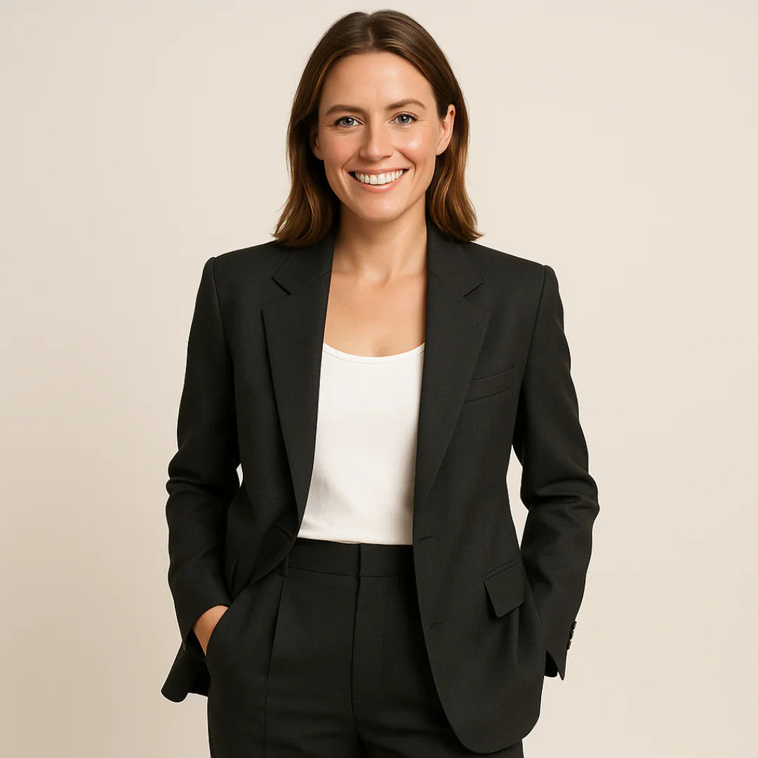 Women's business suit with stylish blazer and trousers