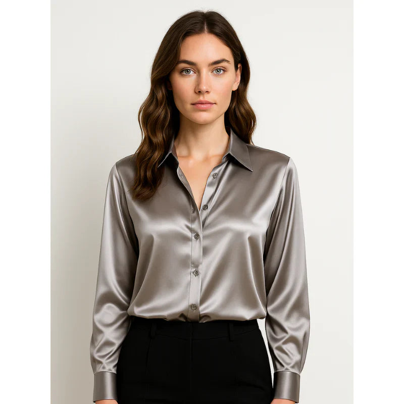 Elegant women's satin blouse with button details