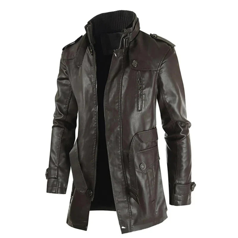 Men's vintage long leather coat in classic style