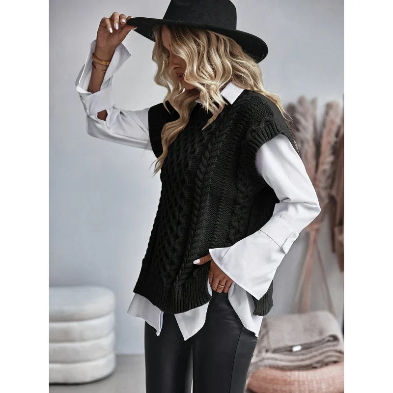 Sleeveless women's knitted vest in a timeless design